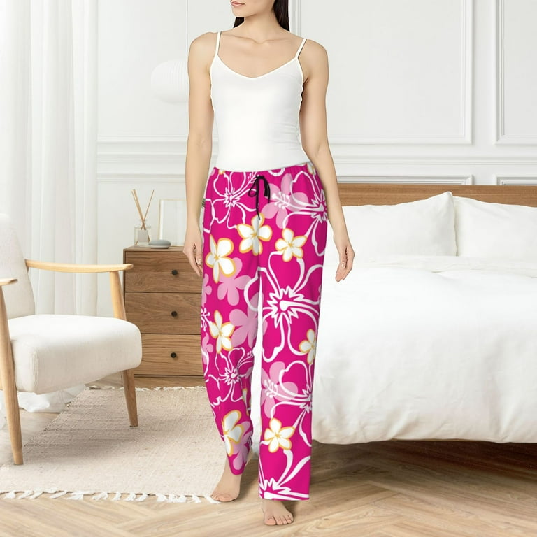 Pajama Pants Women, Hawaiian Style Pink Flower Sweatpants Soft