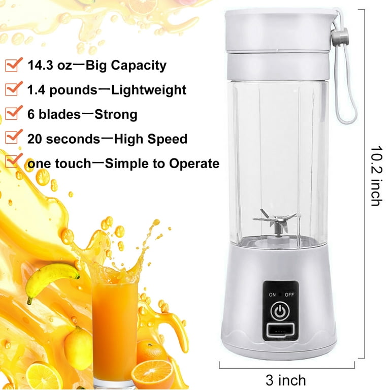 Tenswall Portable, Personal Size Smoothies and Shakes, Handheld Fruit  Machine 13oz USB Rchargeable Juicer Cup, Ice Blender Mixer Home/Of, 380ML,  White