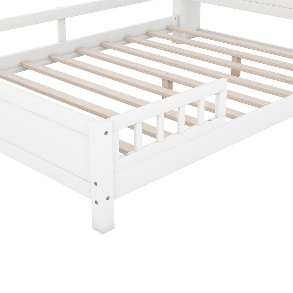 HICOMILA Full Size Bed with Safety Guardrails and Storage Headboard, Wood Platform Bed Frame with Shelves and Built-in LED Light, Antique Grey