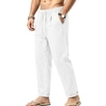 thumbnail image 5 of WULMLEO Men's Linen Pants Casual Beach Summer Pant Elastic Waist Drawstring Lightweight Trousers White M, 5 of 7