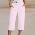 thumbnail image 2 of RUTAYY Women's Capri Pants Solid Color Straight Leg Casual High Waist Sports Loose Fit Daily Wear Travel Vacation Trousers, 2 of 5