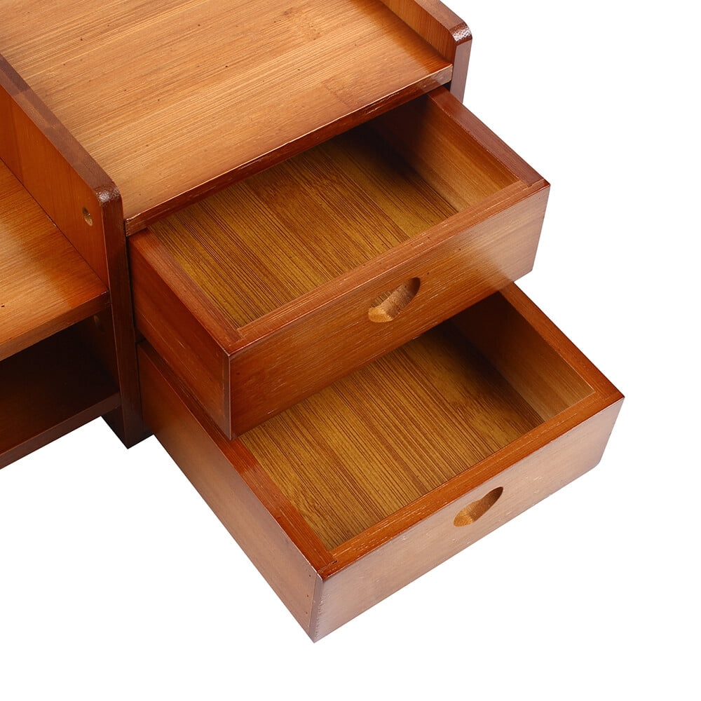 Bamboo Monitor Stand with 3 Drawers & 2 Shelves 27" Wide Desktop Riser for Computer Screen, Keyboard Storage