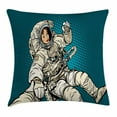 thumbnail image 1 of Outer Space Decor Throw Pillow Cushion Cover, Woman Astronaut Hands with Her Better Half Pop Art Comic Stylized Graphic, Decorative Square Accent Pillow Case, 24 X 24 Inches, Beige Blue, by Ambesonne, 1 of 2