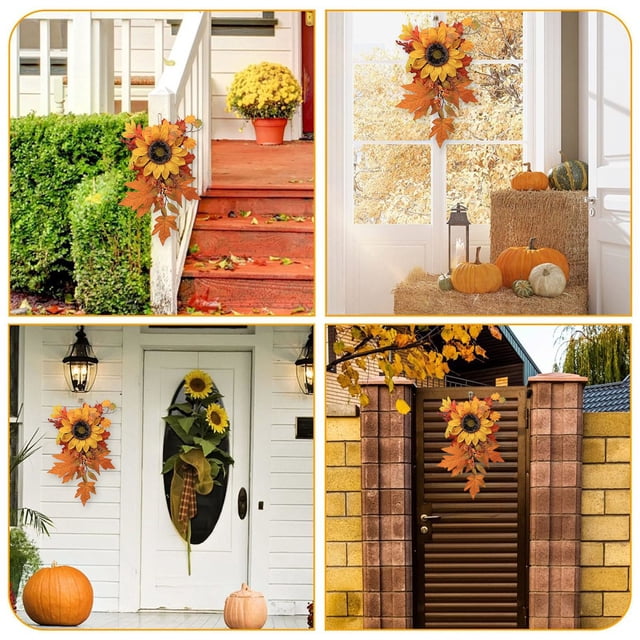 Girasol artificial colgante | Adorno de pared para Acción de Gracias | Decoración para ventanas y puertas | Mini girasol colgante para la decoración del hogar