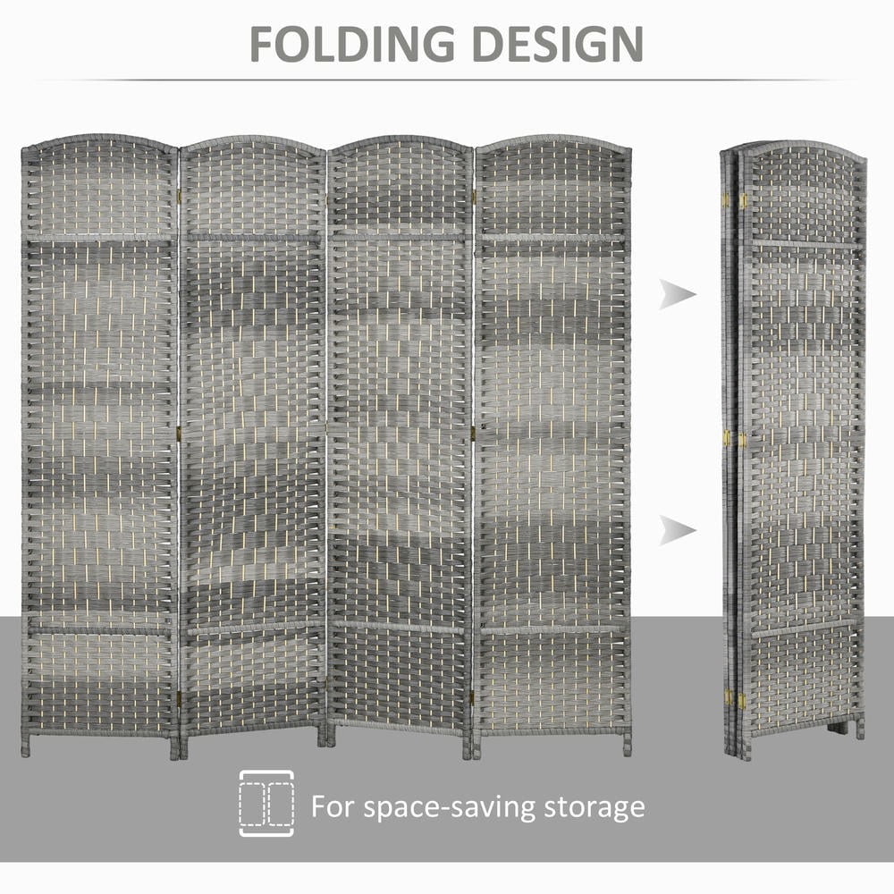 Kadyn Privacy Screens and Panels, Folding Room Divider Screen 4 Panel 6' Tall Privacy Screen Freestanding Wood Partition, Mixed Gray