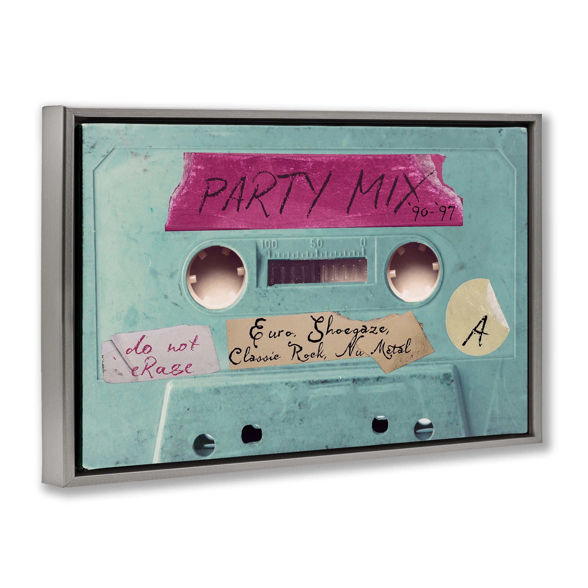 Stupell Industries Retro Party Mix Cassette Gray Framed Floater Canvas Wall Art, design by Annabelle Hall