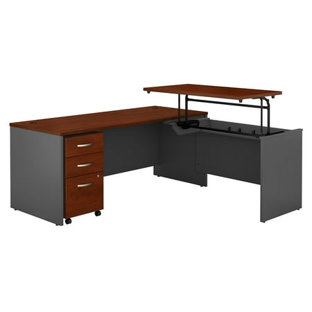 Graphite Gray Series - SRC125HCSU Bush Business Furniture Hansen Cherry / Graphite Gray Series C 72W x 30D 3 Position Sit to Stand L Shaped Desk with Mobile File Cabinet