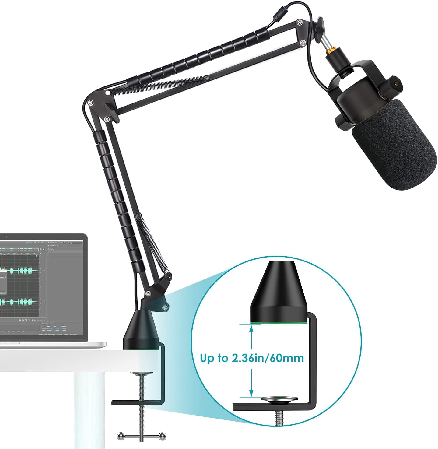 SUNMON Compatible with Rode Podmic Mirophone Stand with Pop Filter - Mic Boom Arm with Foam Windscreen, Computer Gaming Mirophone Arm, Improve Recording Quality