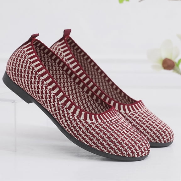 AUDeals Women's Flat Shoes Round Toe Ballet Slip On Knit Shoes with Arch Support Washable Casual Everyday Wear