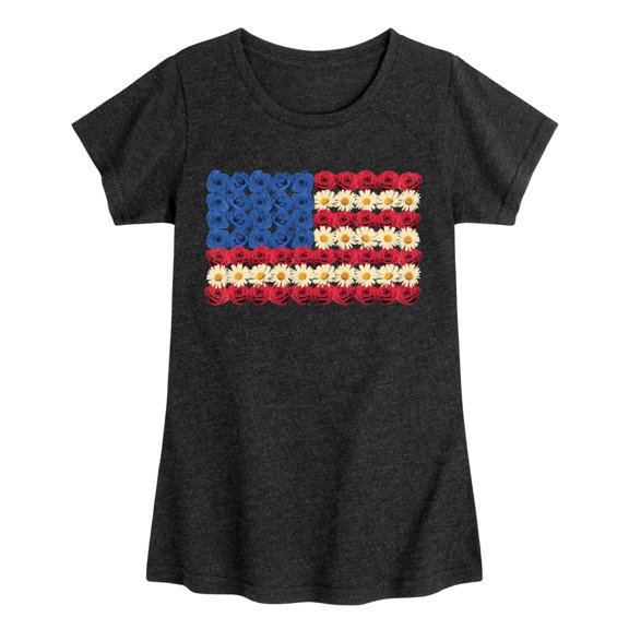 Instant Message - Flower USA Flag Fitted Short Sleeve Graphic T-Shirt