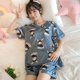 thumbnail image 1 of Conjunto de pijama de seda de hielo para mujer, pantalones cortos de manga corta de verano, ropa de casa holgada de seda fina con dibujos animados para estudiantes, 1 of 6