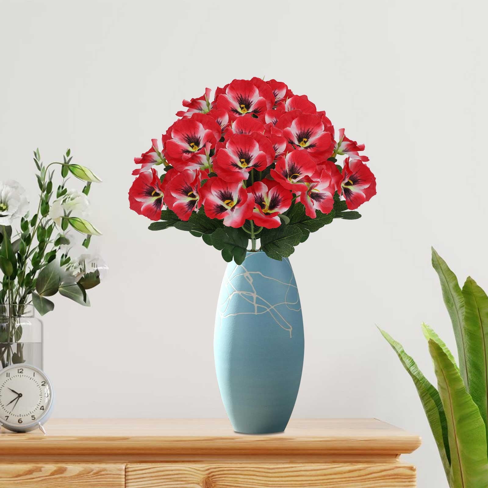 Darzheoy Artificial Pansy Flowers, UV Resistant Plastic Plants Fake Silk Faux Flowers for Outdoor Planters, Home Indoor Outside Garden Porch Window DIY Decoration