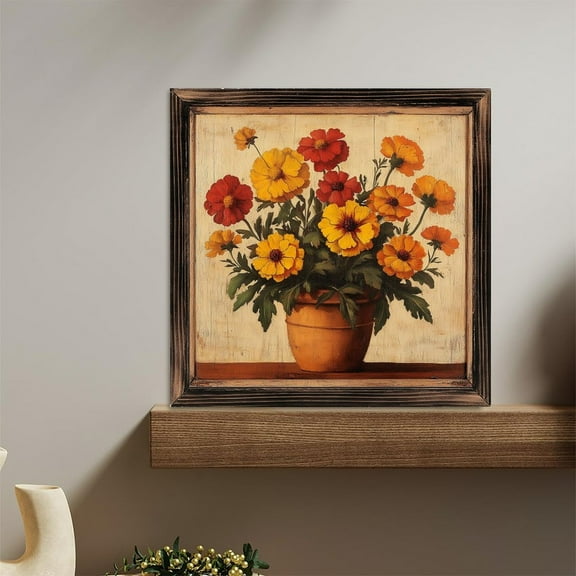 Marigold Floral Arrangement Vintage Wooden Sign Wall Plaque - Vintage Art Decoration, Wall Decoration - Ideal Gift For Home Decoration, Living Room, Bathroom, Bedroom, Garden, Dining, Bar, Cafe, Fe