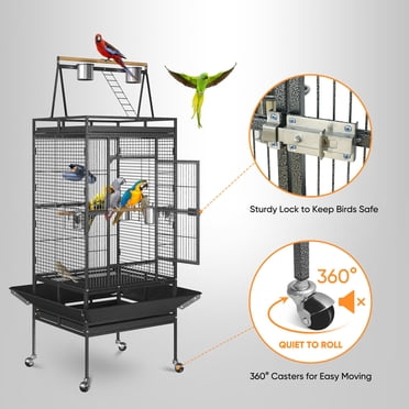 Yaheetech Extra-Large Rolling Iron Parrot Cage for Small Birds ... - Tall Bird Cages For Small Birds
