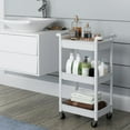 thumbnail image 6 of 3-Tier Utility Rolling Cart with Cover Top Board, Mobile Storage Trolley for Office, Bathroom, Kitchen, Garden, Laundry Room (White), 6 of 7