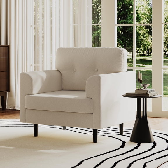 Accent Chair for Living Room, Modern Upholstered Armchair with Linen Fabric and Tufted Back, 38" Single Sofa Chair with Wide Armrests and Metal Legs for Bedroom or Office