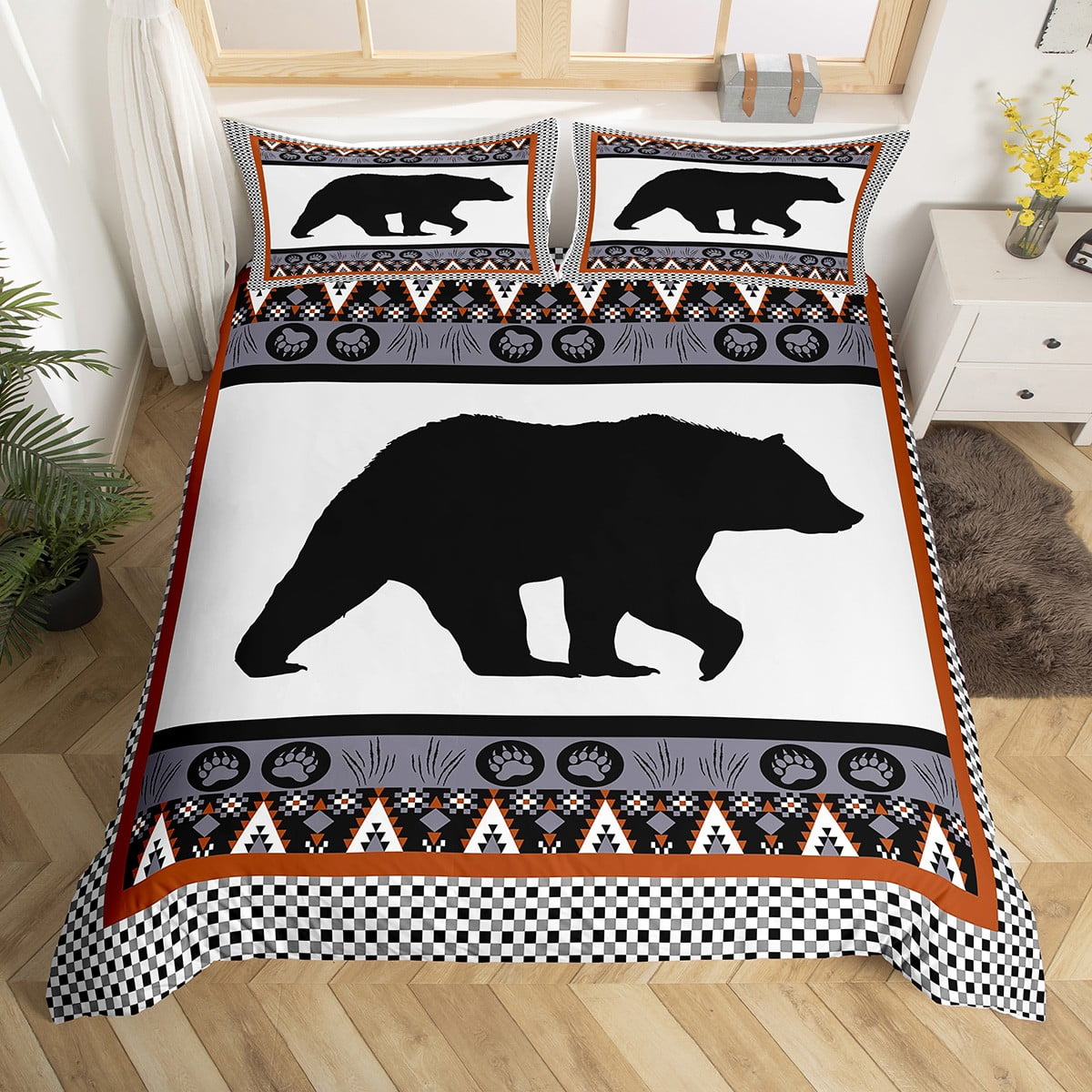 YST Bear Duvet Cover King, Rustic Cabin Decor Bedding Set Southwestern