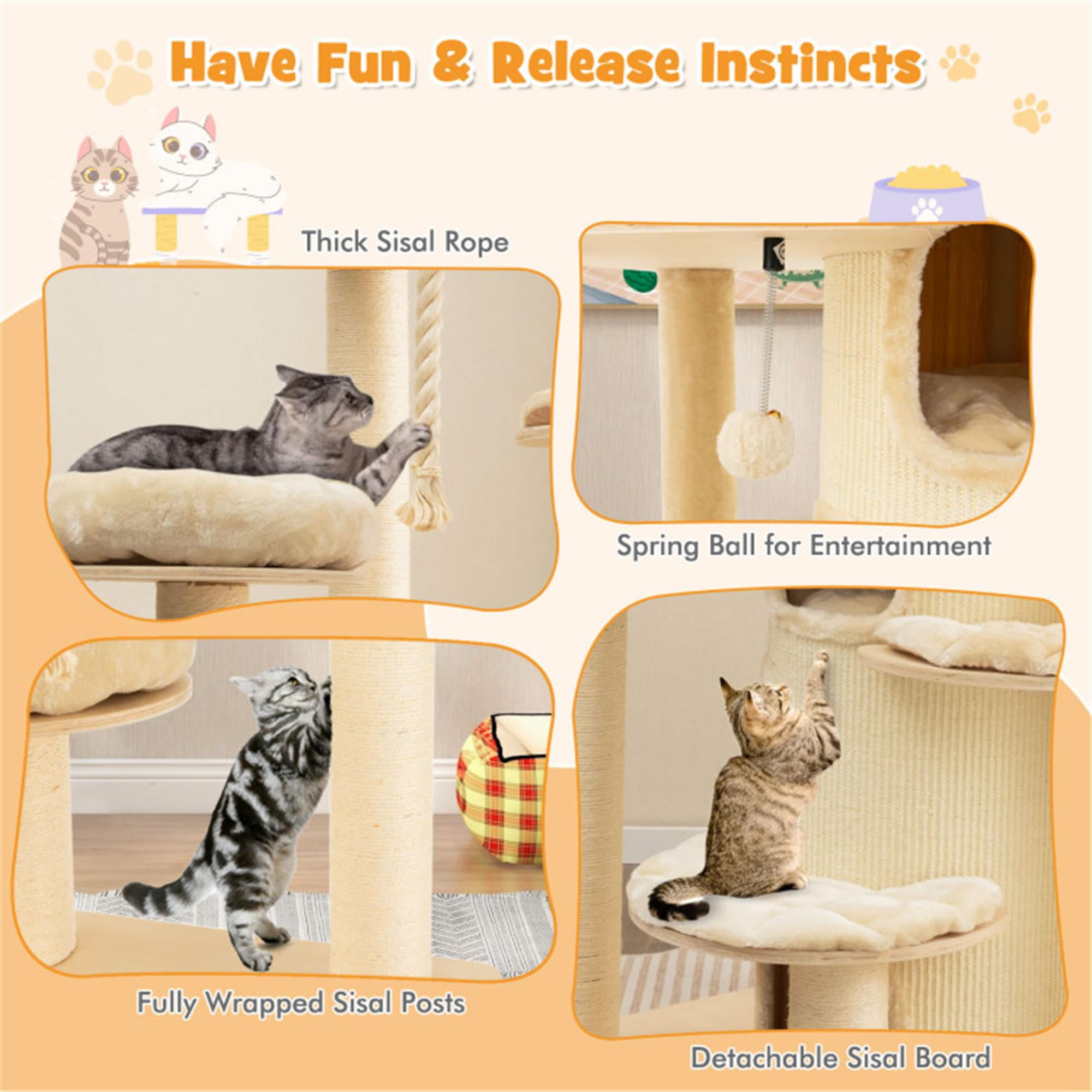 Kadyn 67" Modern Cat Tree Tower for Indoor Cats, Multi-Level Cat Condo with Scratching Post and Removable Pads for Small Large Cats, Beige Kadyn 67" Modern Cat Tree Tower for Indoor Cats, Multi-Level Cat Condo with Scratching Post and Removable Pads for Small Large Cats, Beige