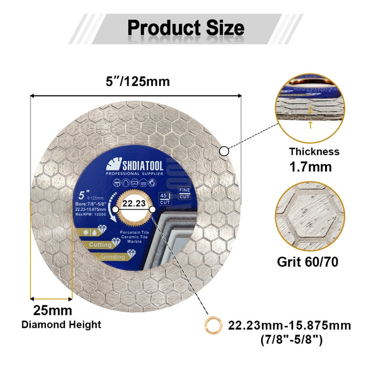 SHDIATOOL 115 125mm Diamond Cutting Disc Hexgonal Double Sided