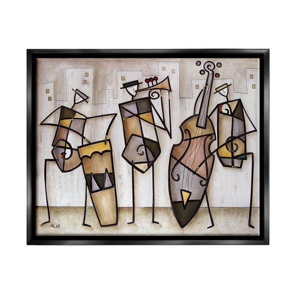 Stupell Industries Musical Trio Abstract Modern Painting Jet Black Framed Floating Canvas Wall Art, 24x30, by Eric Waugh