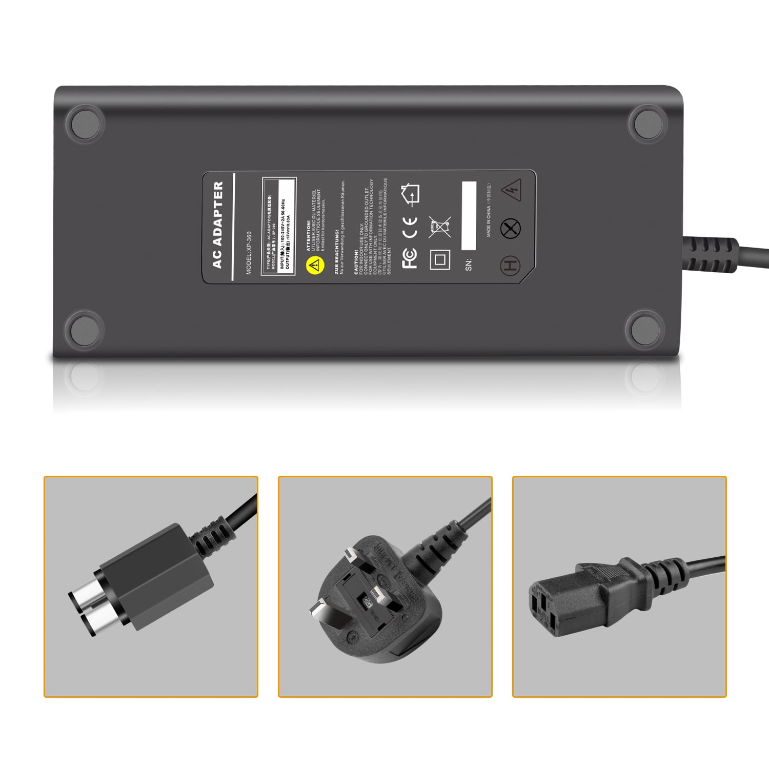 AC Adapter for Xbox 360 Slim, Power Supply with Cord Replacement Charger Power Brick for Xbox 360 Slim Auto Voltage Low Noise Version