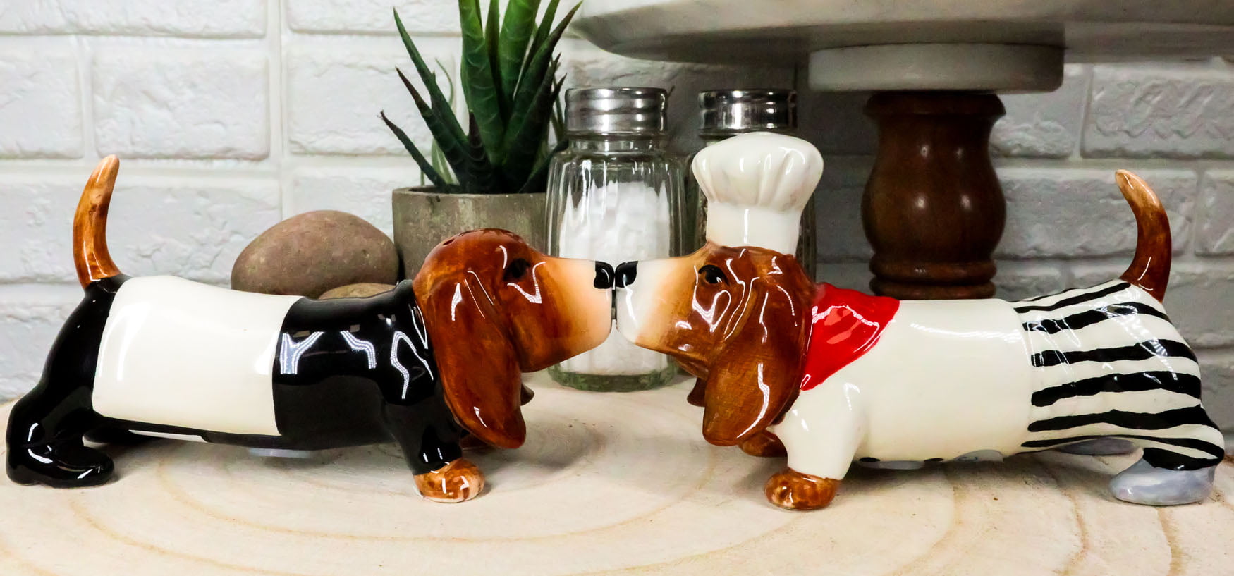 Ebros Realistic Groomed White French Poodle Puppy Dog Glass Salt And Pepper Shakers Holder Figurine 6.25Tall Whimsical Hugging Poodles Pet Memorial Animal Dogs Decor Statue 