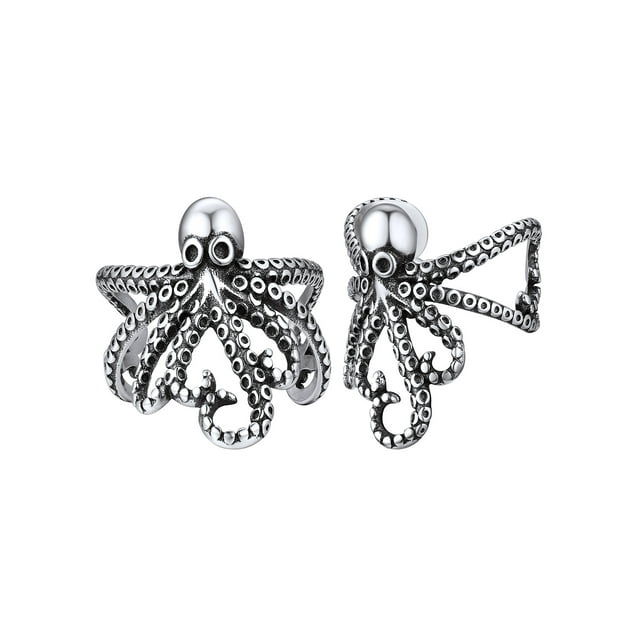 Pendientes abiertos de plata esterlina Silvora Octopus Ear Cuff para hombres y mujeres Joyería de oreja ajustable para Halloween Cosplay Fiesta