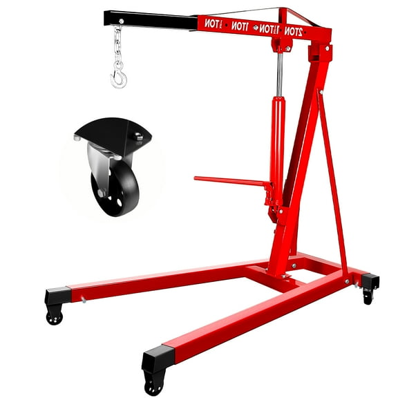 2 Ton Hydraulic Engine Hoist, 4400 lbs Load Rating, Braked Casters, Engine Crane, Workshop Engine Lift, Farm Machine, Factory Use