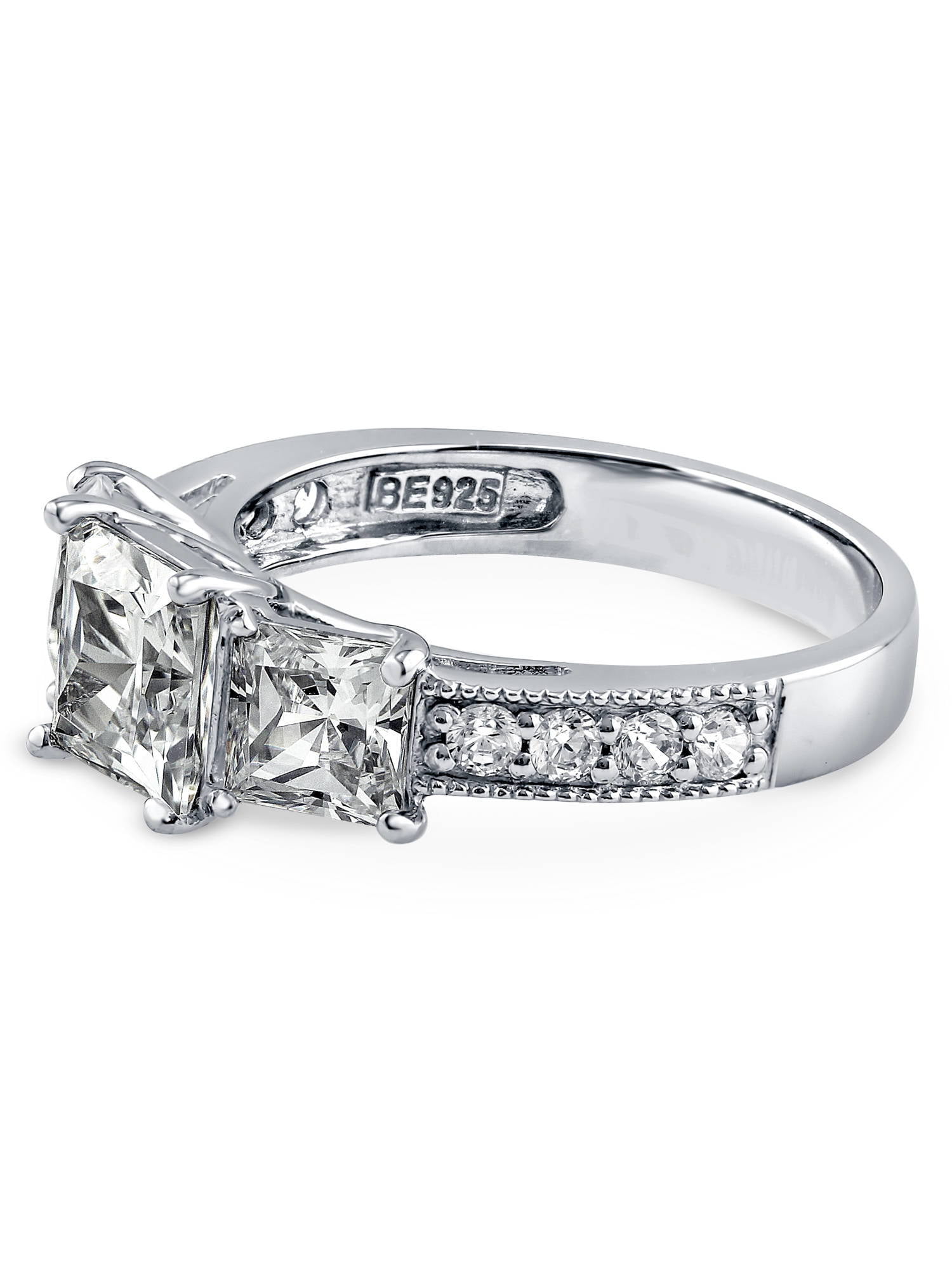 BERRICLE Sterling Silver 3-Stone Wedding Engagement Rings 1.6 Carat Princess Cut Cubic Zirconia CZ Promise Ring for Women, Rhodium Plated Size 7.5