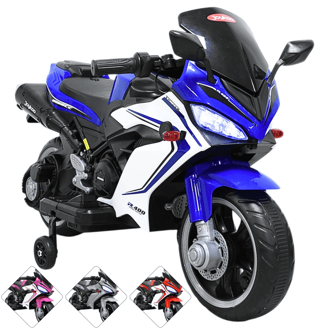 Moto Montable Eléctrica Deportiva 2 Ruedas para Niños Luz Bluetooth Dos Baterias 6V con Cargador Soporta Hasta 30kg - Azul