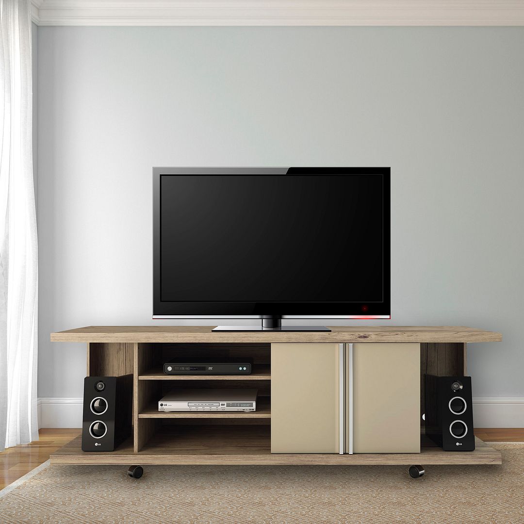 Manhattan Comfort Carnegie TV Stand in Nature and Nude Sansujyuku sansujyuku.com