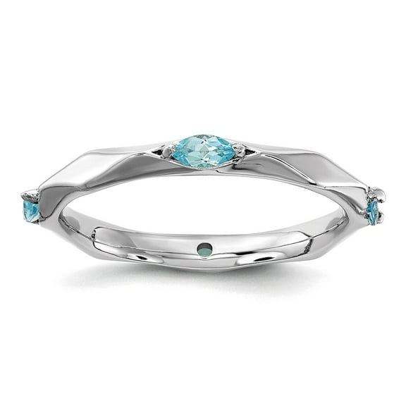 2.5mm 925 Sterling Silver Stackable Rhodium Plated Blue Topaz Ring Size 10 Stackable Ring for Women