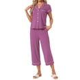 thumbnail image 2 of INSPIRE CHIC Women's Capri Pajamas Short Sleeve Button Down Tops with Pants 2 Piece Sleepwear Lounge Set with Pockets M Gray Purple, 2 of 6