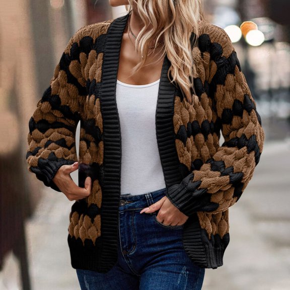 Jacenvly Womens Cardigan Sweaters Clearance Long Sleeve Christmas Stripes Knit Winter Coats For Women Soft Warm Regular Tops Loose Casual Jacket Blouse