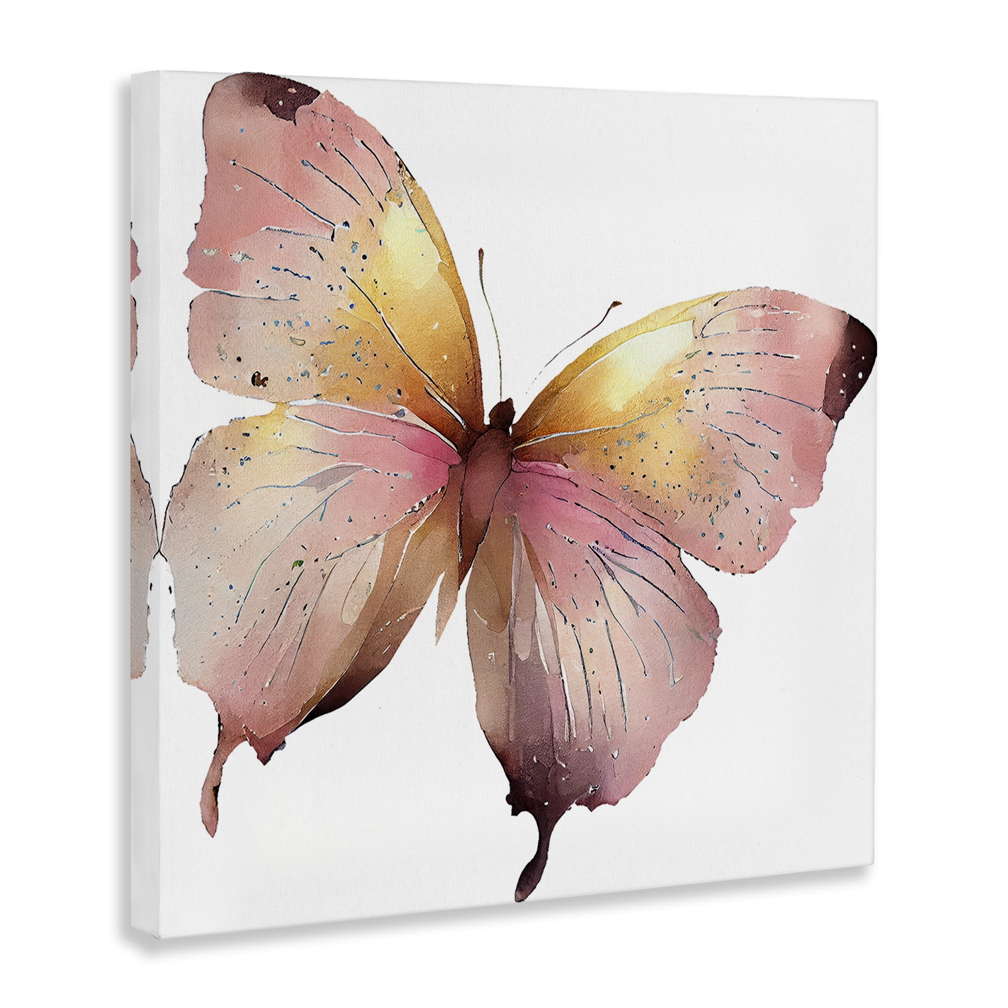 Stupell Industries Chic Pink Butterfly Animals Painting Wrapped Canvas Art Print Wall Art, 24 x 24