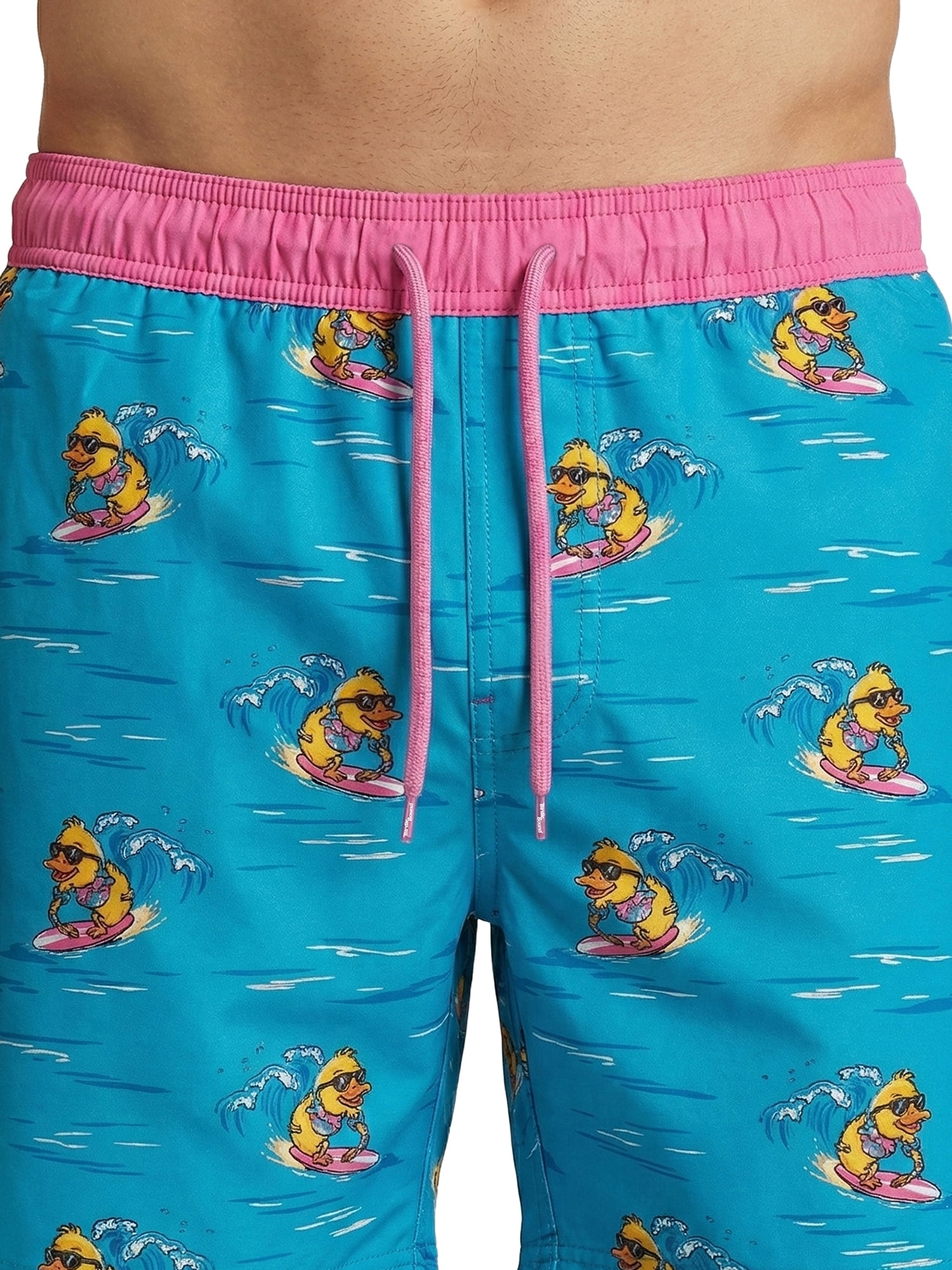 Birdie Bound Men's Printed Surfing Ducks Swim Trunks, Sizes S-3XL