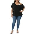 thumbnail image 2 of Agnes Orinda Women's Plus Size Tops V Neck One Cold Shoulder Short Sleeve t Shirt Summer Casual Blouse 4X Black, 2 of 6