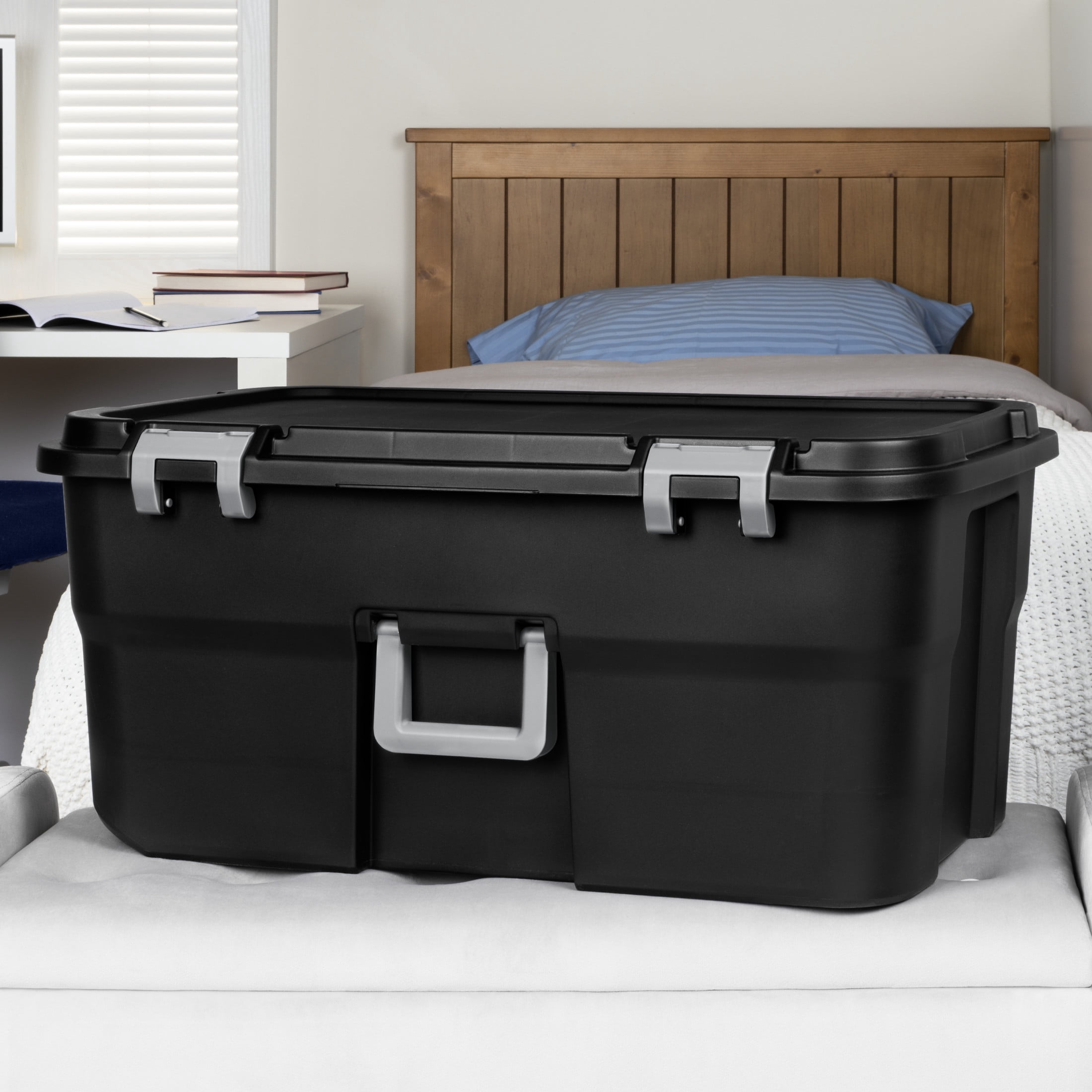 Sterilite 22 Gallon Large Wheeled Footlocker, Heavy Duty Plastic