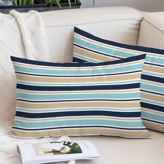 Khaki Striped Pillow Covers 16"x24", Navy Blue Farmhouse Stripes Modern Abstract Art Soft Brushed Microfiber Breathable Throw Pillow Covers, Pillowcase with Zipper for Couch Sofa Bedroom Living Room