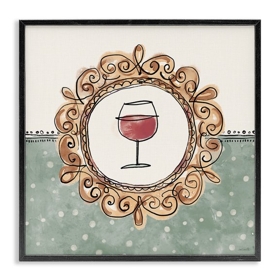 Stupell Industries Wine with Classic Border Food & Beverage Painting Black Framed Art Print Wall Art, 12 x 12