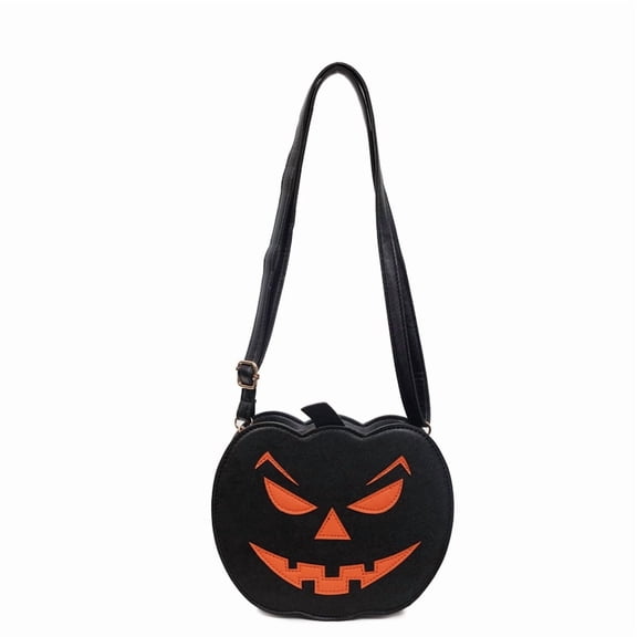 Pumpkin Shoulder Handbag, 8.27 Inch Black PU Leather Halloween Sling Crossbody Bag, Adjustable Strap Phone Purse for Women (Black)