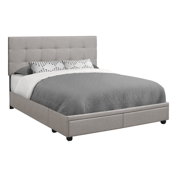 Bed Queen Size Platform Bedroom Frame Upholstered Linen Look Grey