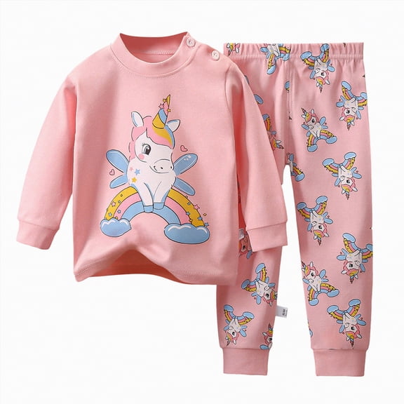 Hessimy Toddler Boys Girls Spring Summer Cute Pattern 2Pcs Long Sleeve Breathable Soft Sleepwear Pajamas 12M-5Y(Light Pink,3-4 Years)