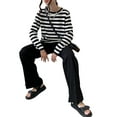 thumbnail image 6 of hirigin Women Knit T-shirt, Long Sleeve Crew Neck Striped Loose Fall Tops for Casual Daily, 6 of 9