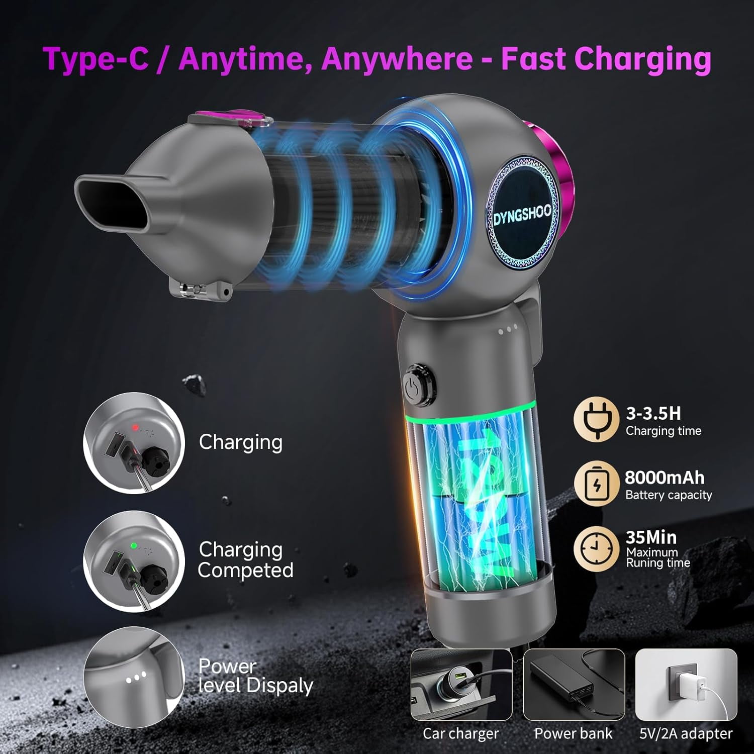 Handheld Car Vacuum Portable Cordless（Equipped with a one-Touch Window Breaker and Seatbelt Cutter ） Car Vacuum Cleaner with 25000Pa Ultra-Strong Suction,Design for Drivers ()