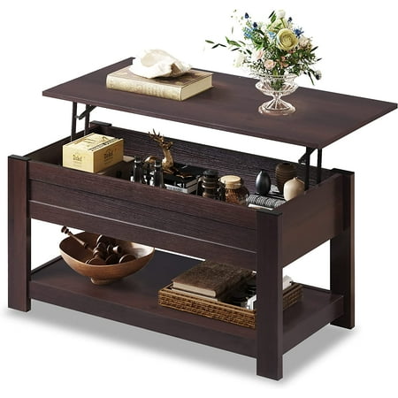 fangmm Modern Lift Top Coffee Table Rustic Coffee Table with Storage Shelf and Hidden Compartment Wood Lift Tabletop for Home Living Room Rustic Brown.