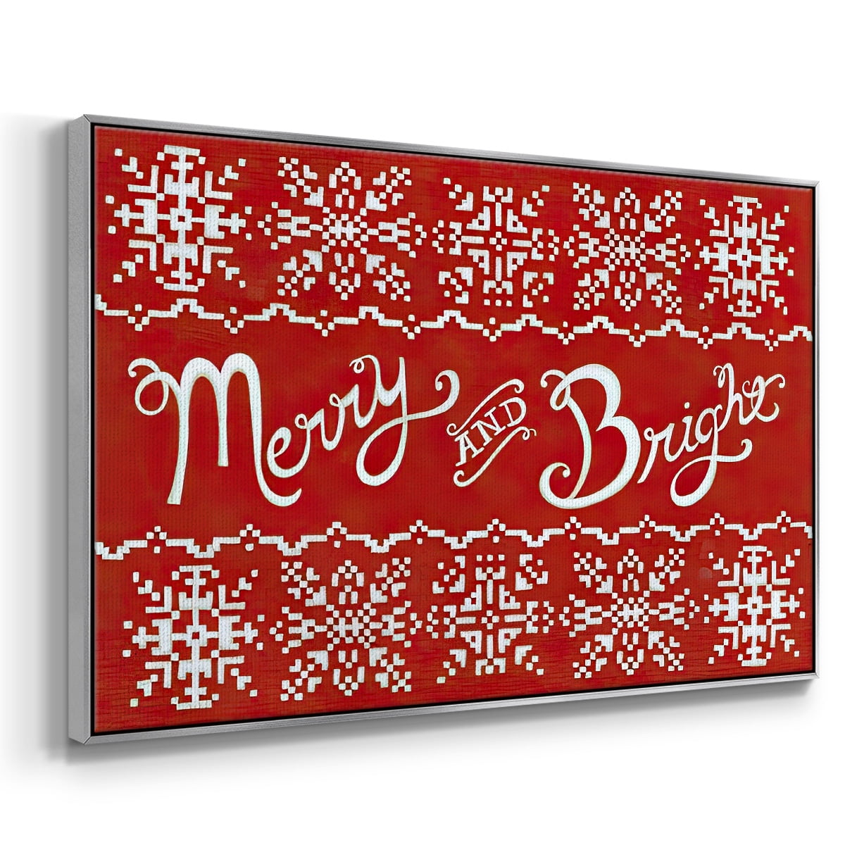 Fair Isle Snowflake I - Framed Gallery Wrapped Holiday Canvas - 17 x 25 - Silver Frame
