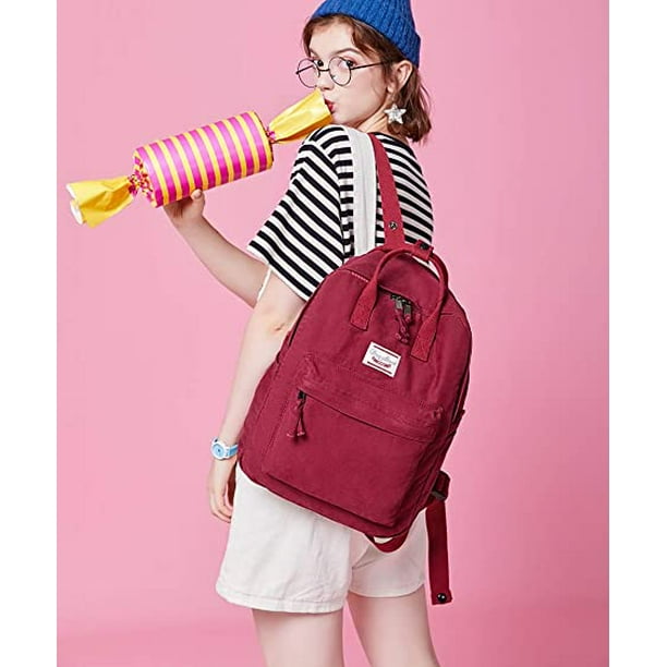 Mochila roja para mujer estilo informal tela ligera mochila de lona mochila escolar mochila mediana de viaje bolso de mano TUNC Sencillez