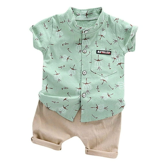 Toddler Boys Casual Gentleman Kids Outfits Tops Baby Cartoon Shorts Floral Set Shirt Outfits&Set