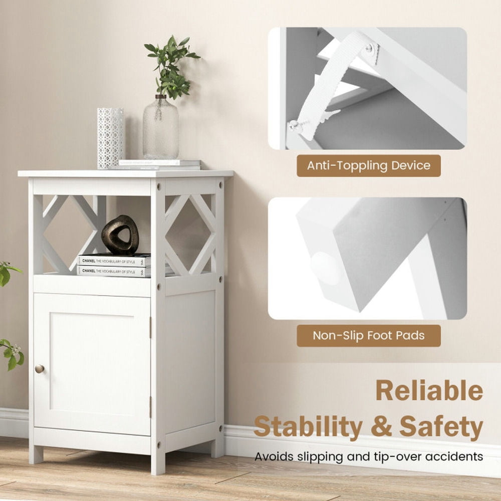 Finihen Bathroom Storage Cabinet, Bathroom Floor Cabinet, Bathroom Floor Cabinet Side Storage Organizer with Open Shelf and Single Door, for Bathroom, Living Room, Bedroom, Kitchen, White Finihen Bathroom Storage Cabinet, Bathroom Floor Cabinet, Bathroom Floor Cabinet Side Storage Organizer with Open Shelf and Single Door, for Bathroom, Living Room, Bedroom, Kitchen, White